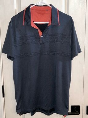 Chaps Navy Polo with Red Trim